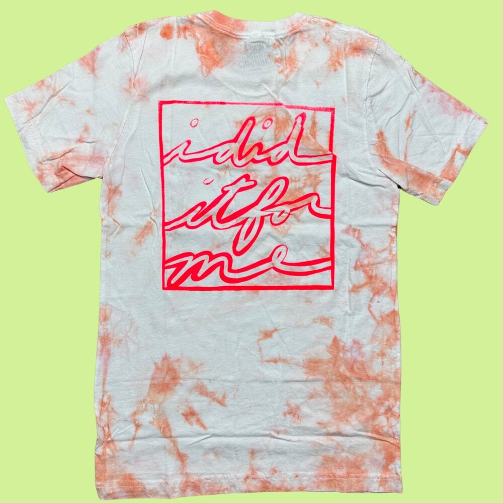 Inner Thoughts Orange Tie Dye‎ Tee with "I Did It For Me" Design in Pink